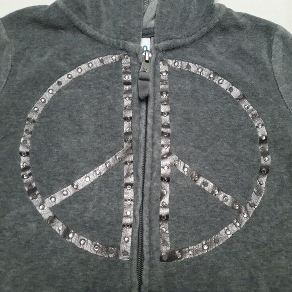 Circo Hoodie Girls Small 6 Gray Full Zip Up Fleece Peace Sign Pockets - Picture 9 of 14